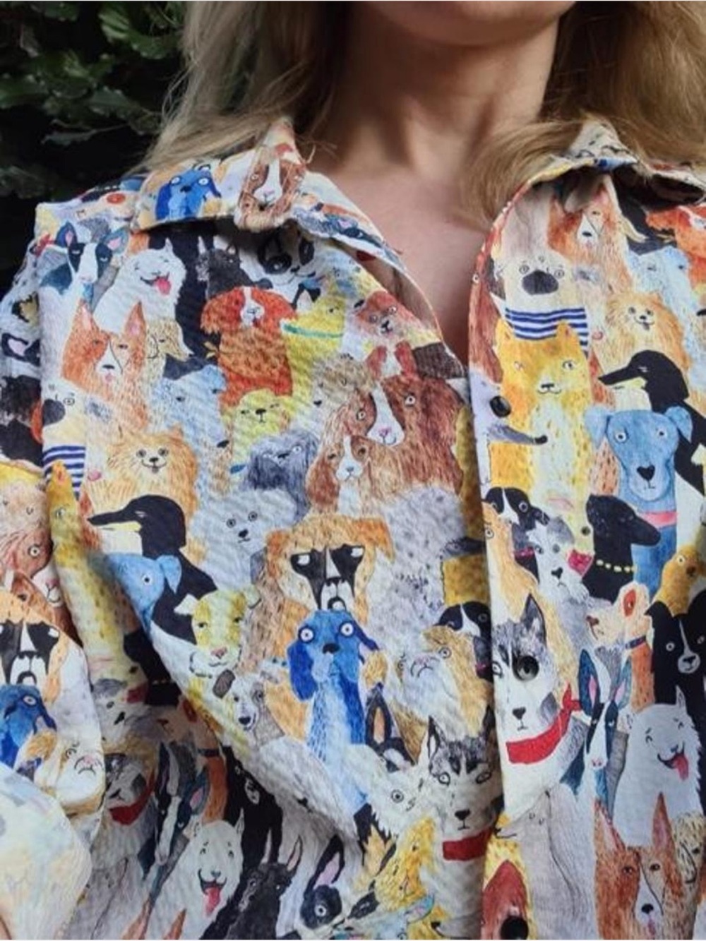 Dog Print Colorful Button-Up Shirt - Multicolor
Lightweight Women’s Med-Large